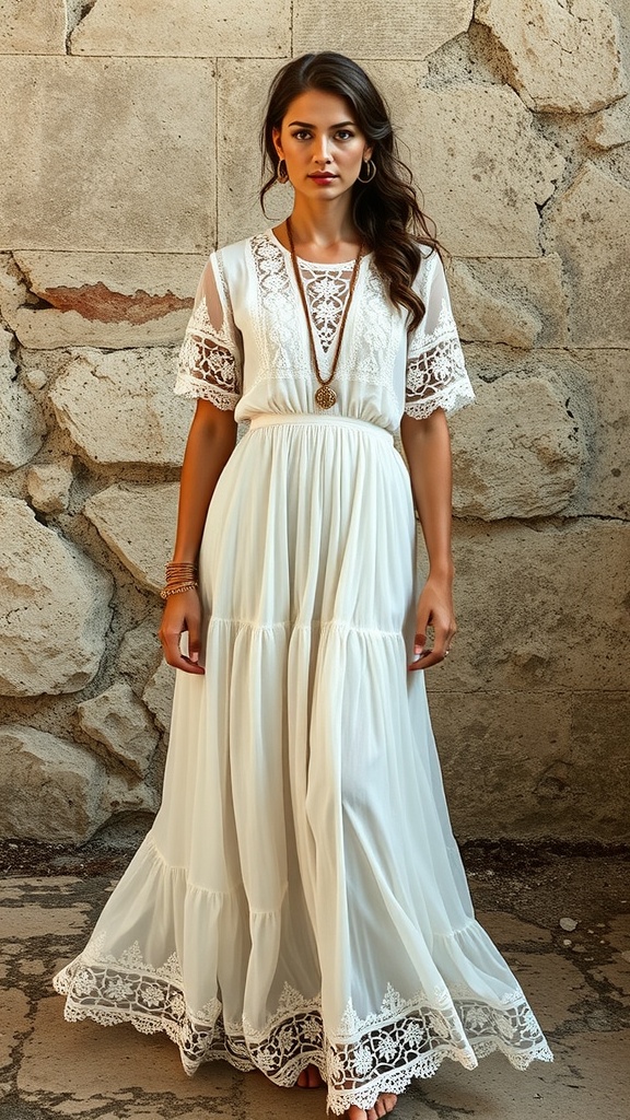 A stylish outfit featuring a bodysuit and high-waisted trousers, set in an urban environment.