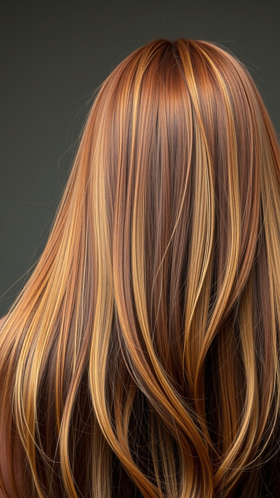 Back view of hair with cinnamon color and lighter highlights