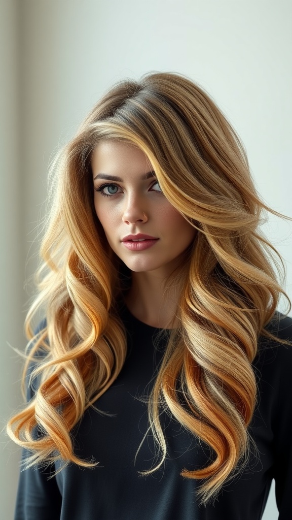 A woman with voluminous, wavy hair styled in a classic Farrah Fawcett flip, showcasing 90s bombshell hair.