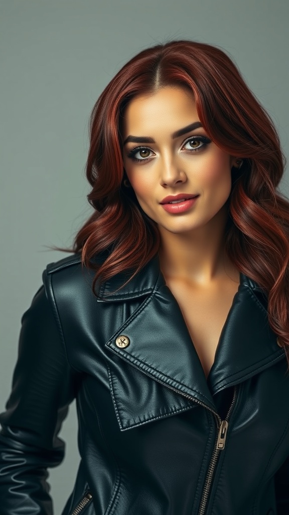 Close-up of dark cherry gloss hair color with rich tones and glossy finish.