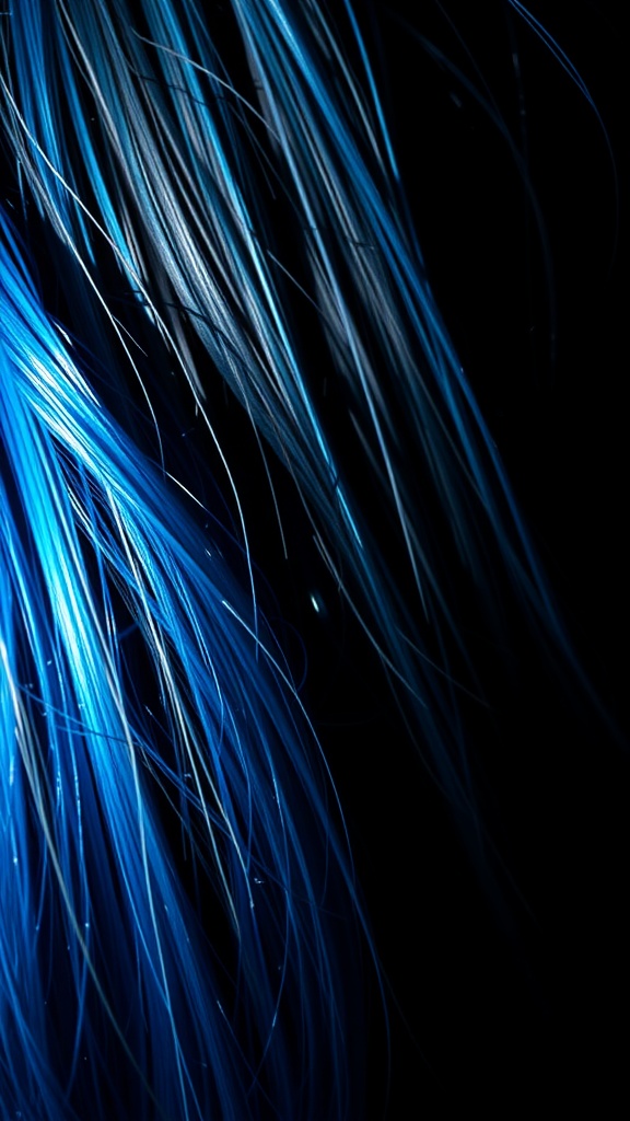 Close-up of dark blue hair with electric blue highlights