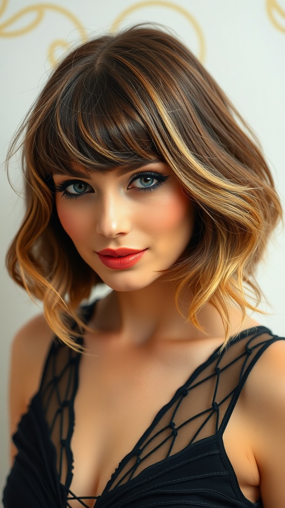 A woman with a flapper bob hairstyle featuring an ombre effect, showcasing vintage glam.