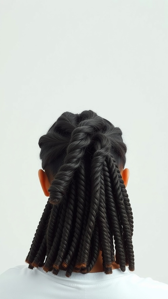 A hairstyle featuring flat twists with a side part, showcasing elegant and neat twists falling down.