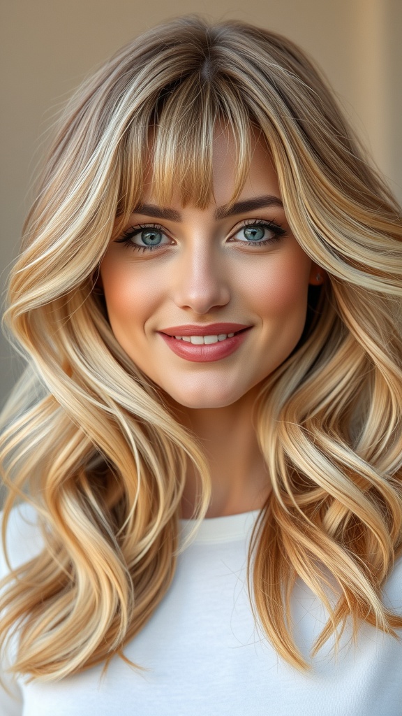 Long sandy blonde hair with soft face-framing highlights