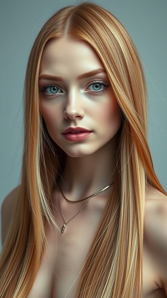 Long sleek ginger hair with cool blonde highlights