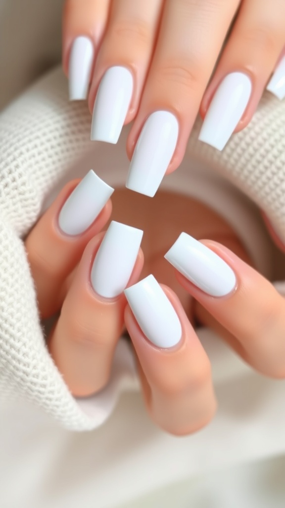 Close-up of hands with matte white French nails and glossy tips