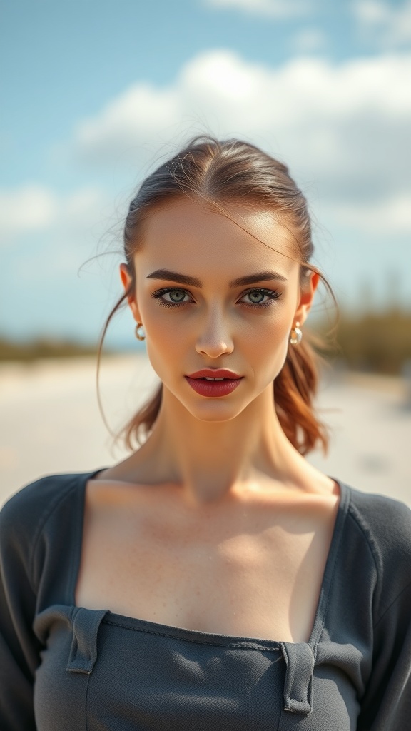 A model with minimalist summer makeup, showcasing a fresh and natural look.