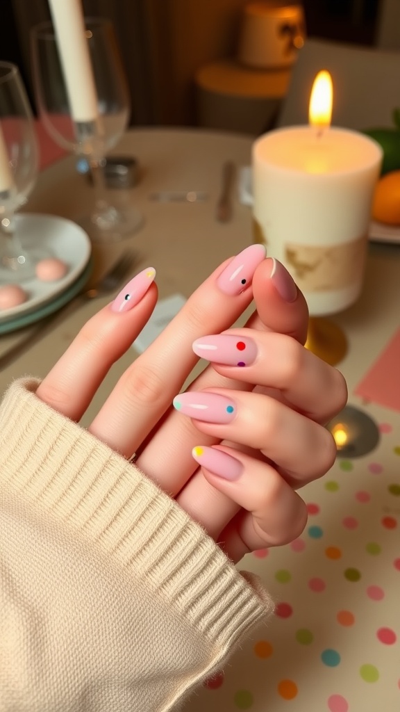 Minimalist nude nails with colorful dots