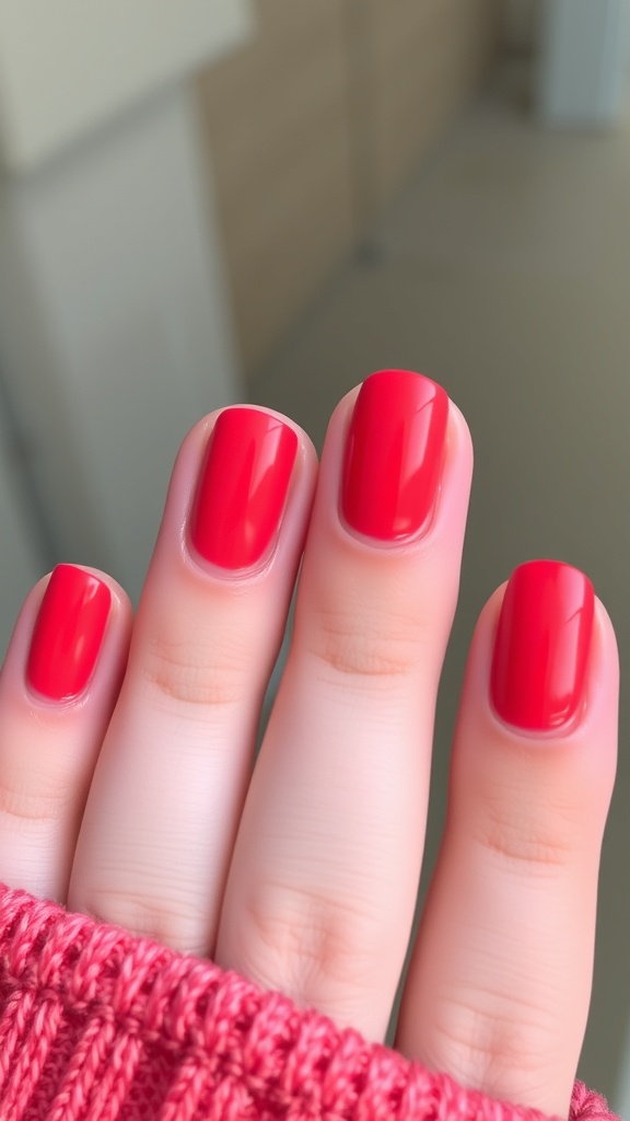 Negative space neon red nails with unique patterns