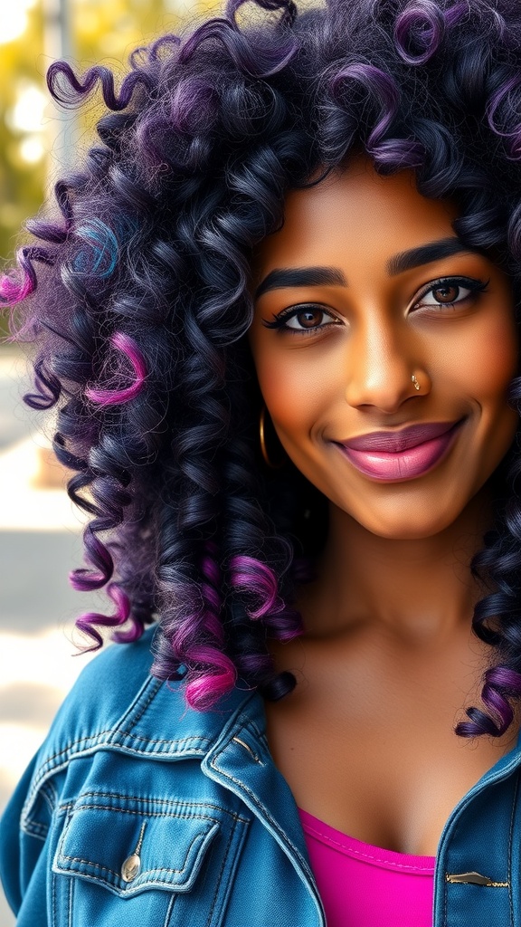 A person with rich chocolate brown curly hair, smiling and showcasing their vibrant curls.