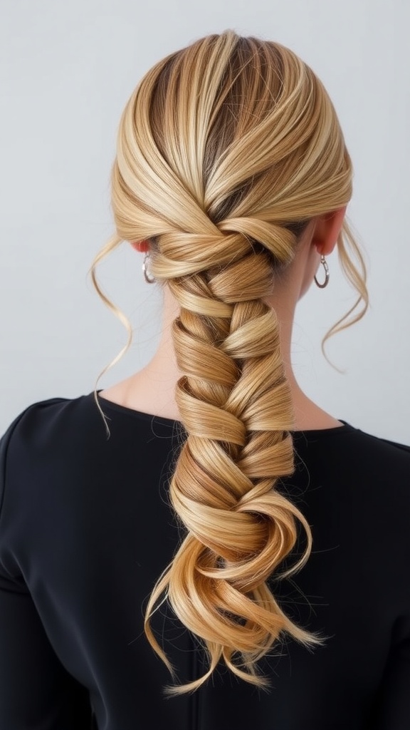 A stylish twisted side ponytail hairstyle for short hair, featuring soft waves and a chic look.