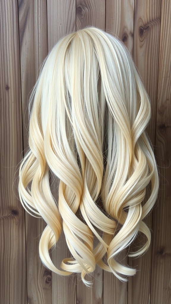 Wavy vanilla blonde hair with textured ends