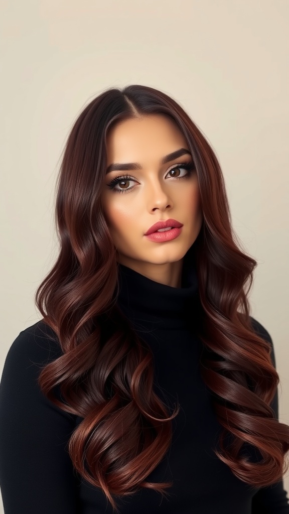 Close-up of dark hair with vibrant cherry red highlights