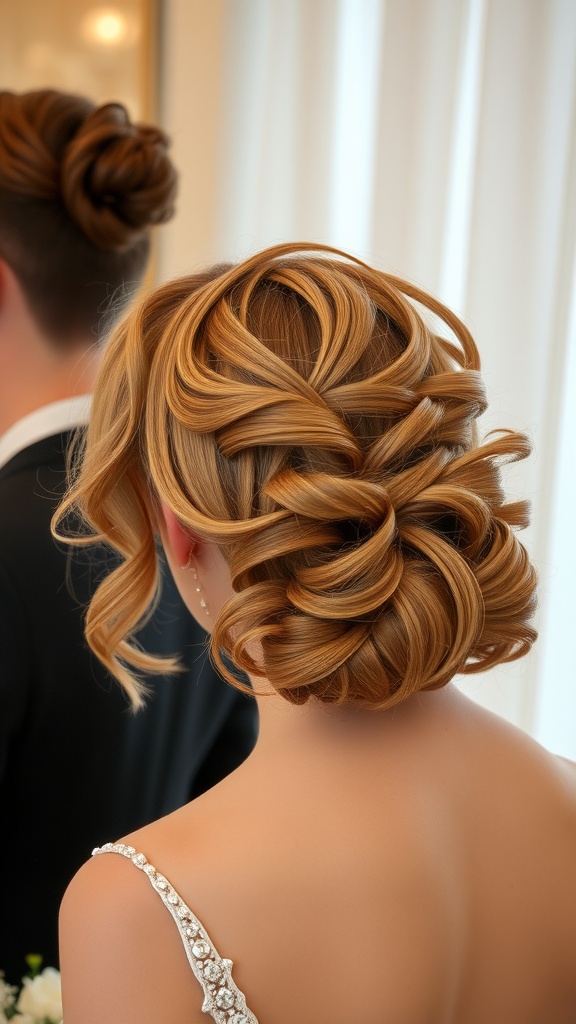 A woman with vintage-inspired clipped curls, showcasing a chic hairstyle for a wedding.
