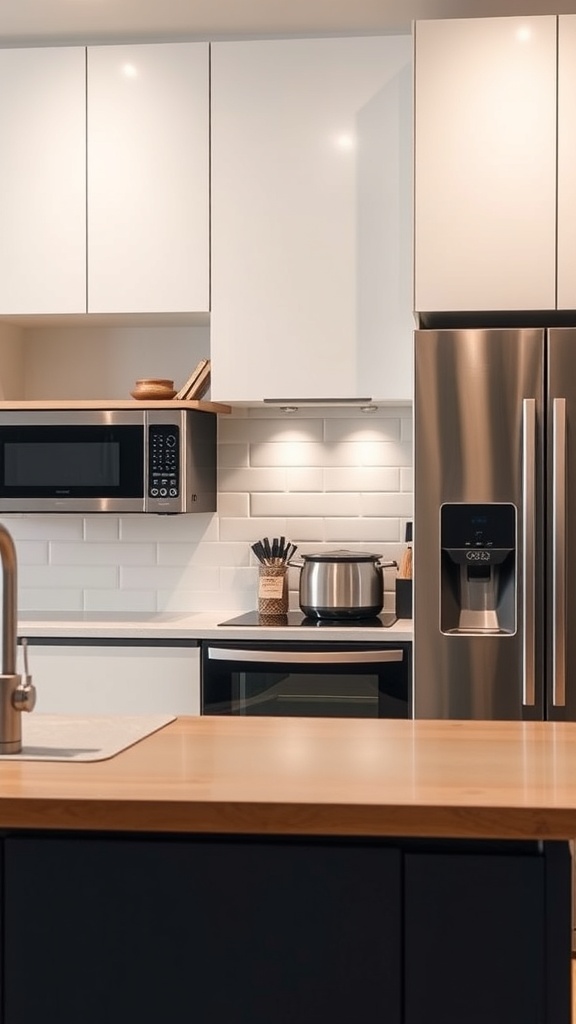 Modern kitchen featuring smart appliances and sleek design.