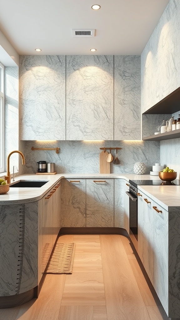 Modern kitchen with textured surfaces and patterns