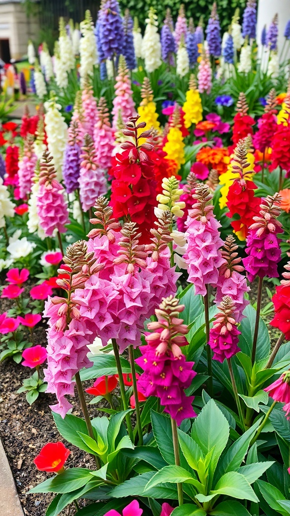 Colorful snapdragon flowers in a garden setting
