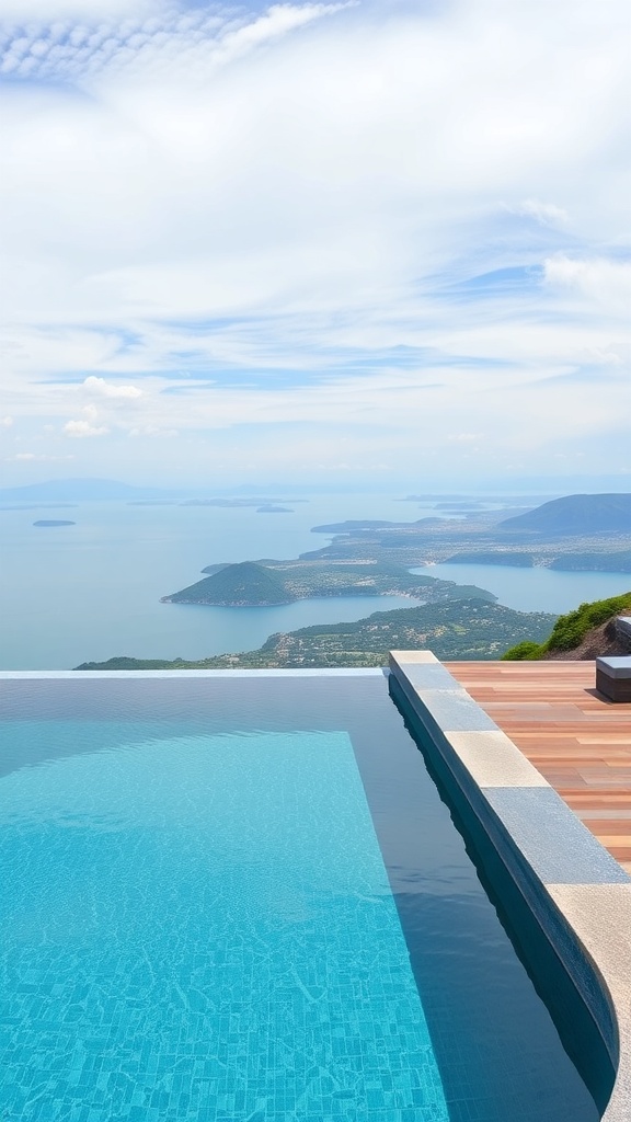 An infinity edge plunge pool overlooking a scenic ocean view.