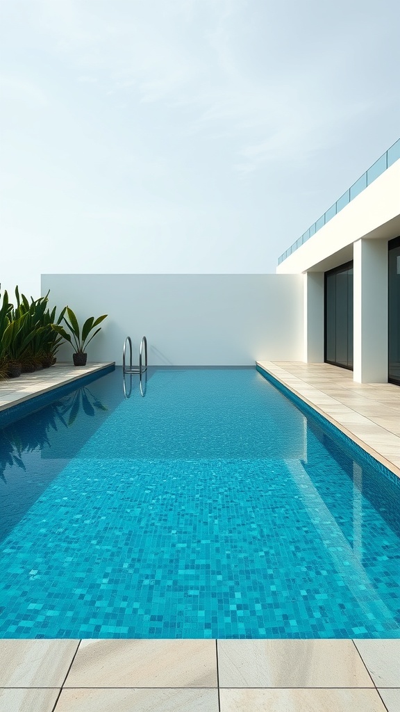 A luxury pool with clear water and modern design, showcasing integrated technology features.
