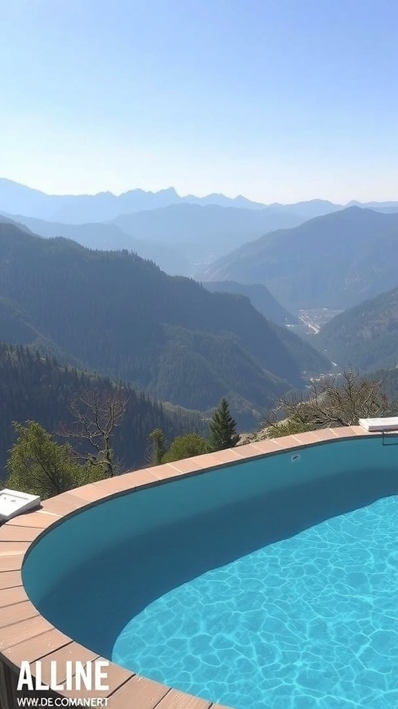 A plunge pool with a view of mountains in the background.