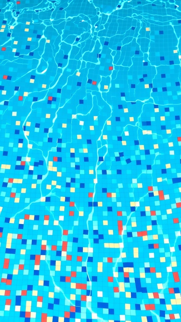 Colorful tiled mosaics in a swimming pool