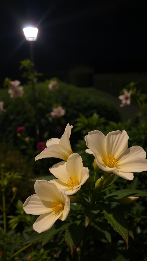 Close-up of tuberose flowers illuminated at night