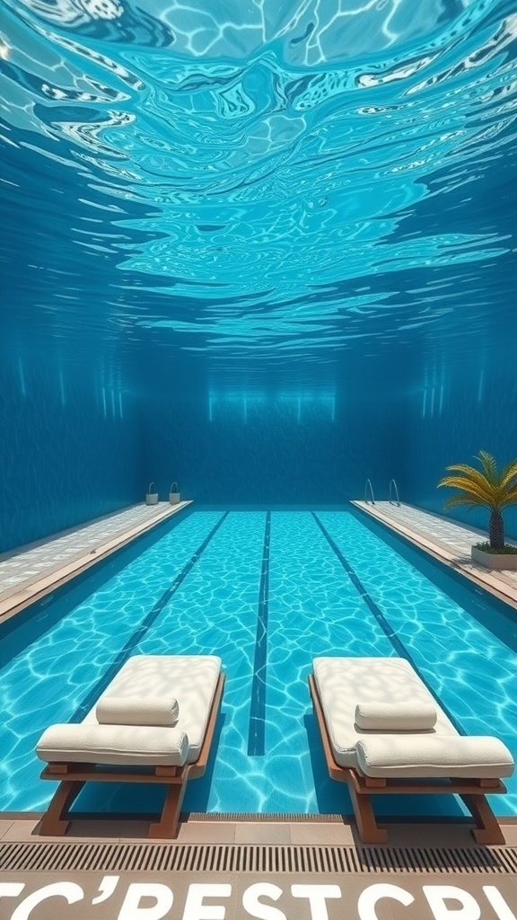 Luxury pool with underwater seating areas and loungers