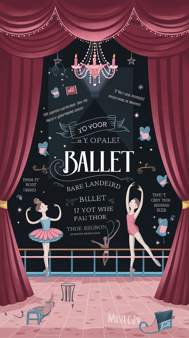 Charming wallpaper with ballerina quotes and illustrations.