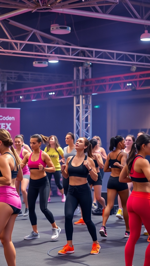 Women participating in a fitness challenge event, showcasing teamwork and energy.