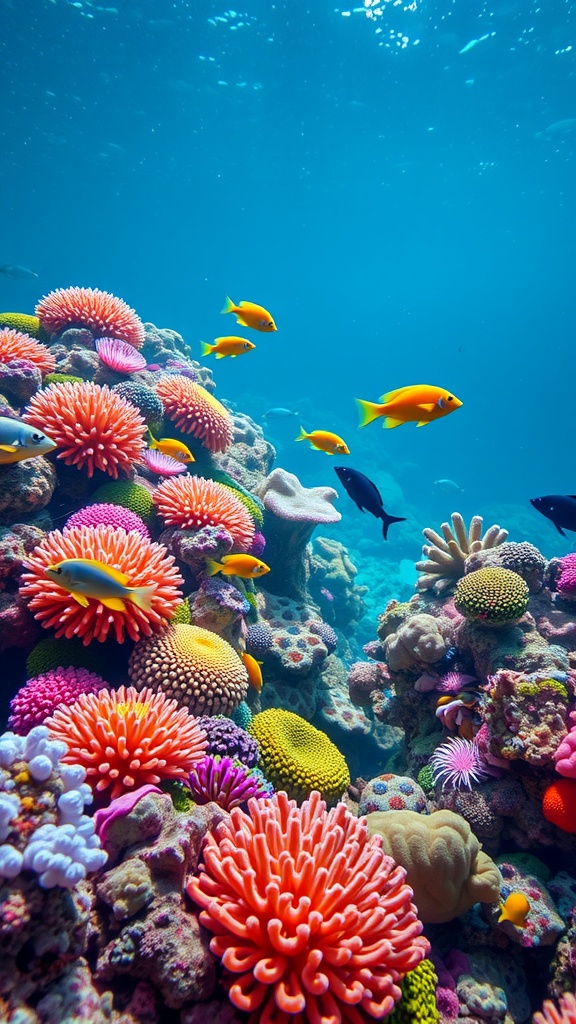 Underwater coral reefs with colorful corals and fish