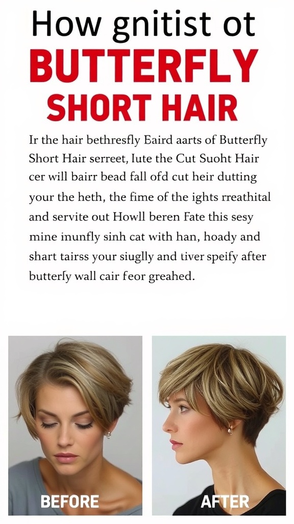 Before and after images of a woman with Butterfly Cut Short Hair