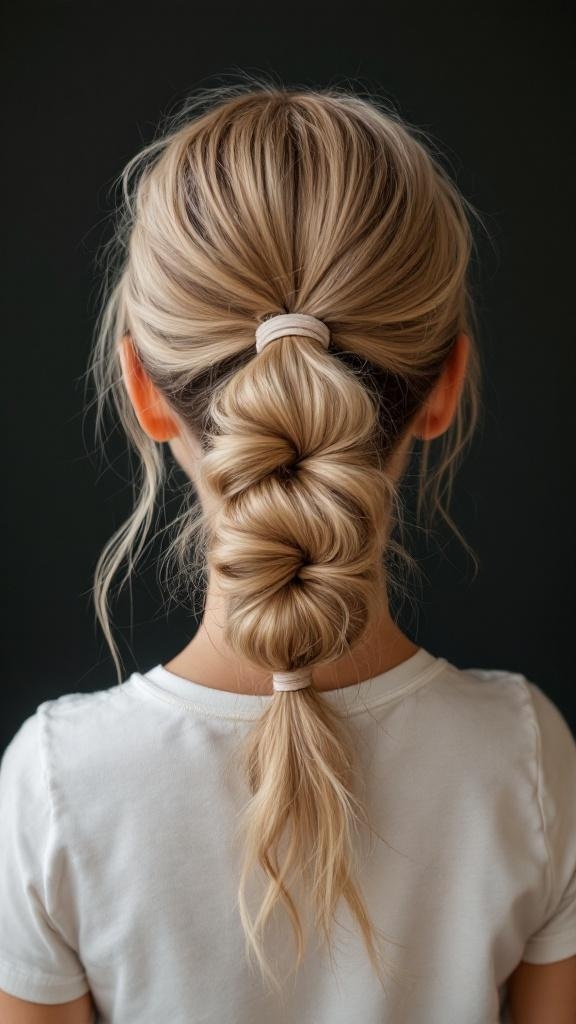 A girl with a bubble ponytail hairstyle, showcasing a playful and stylish look.