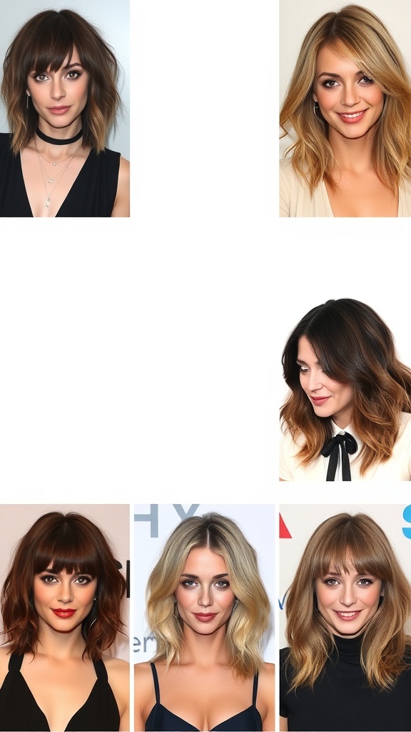 Collage of celebrities with shaggy lob hairstyles, showcasing different styles and colors.
