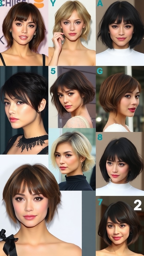 A collage of celebrity-inspired shag haircuts showcasing various styles and lengths.