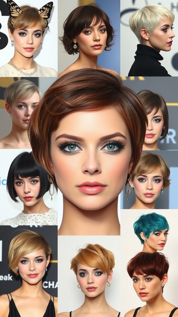 A collage of real women with various styles of Butterfly Cut Short Hair, showcasing different colors and textures.
