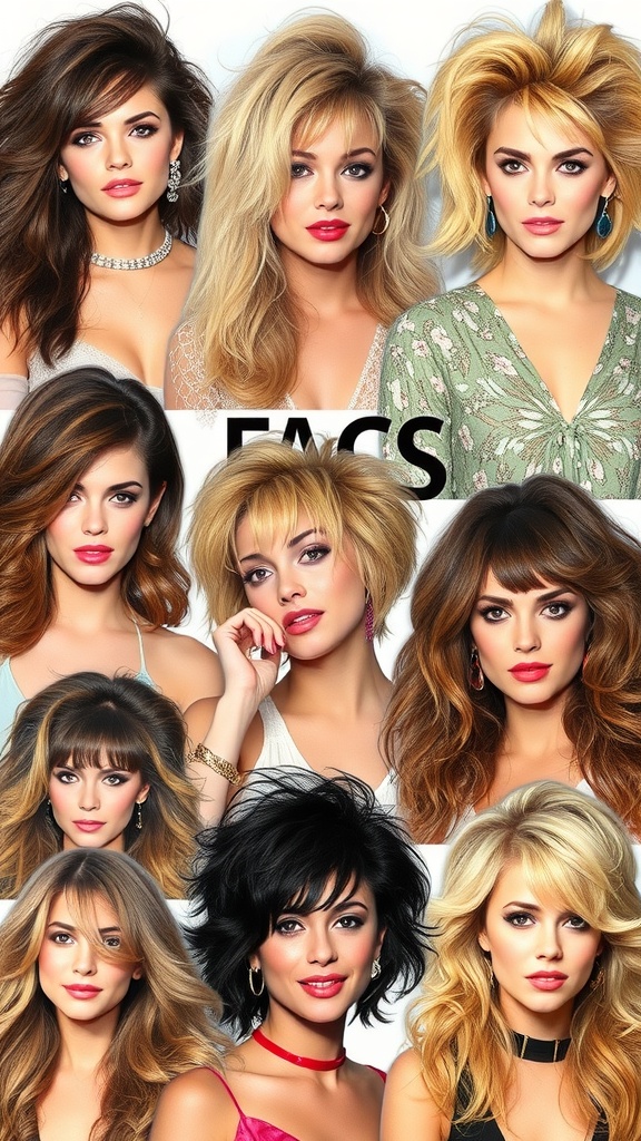 Collage of women showcasing various 90s blowout hairstyles