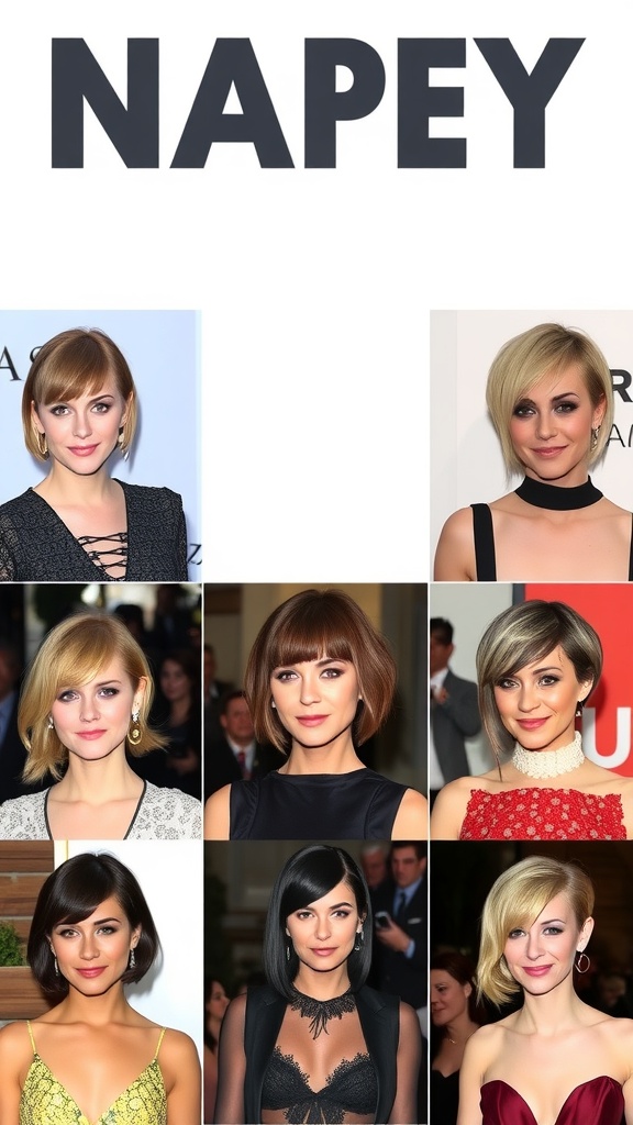 Collage of celebrities with long pixie bob haircuts
