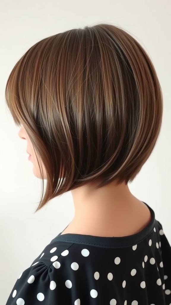 A chic bob hairstyle with a side part, showcasing smooth, layered hair.