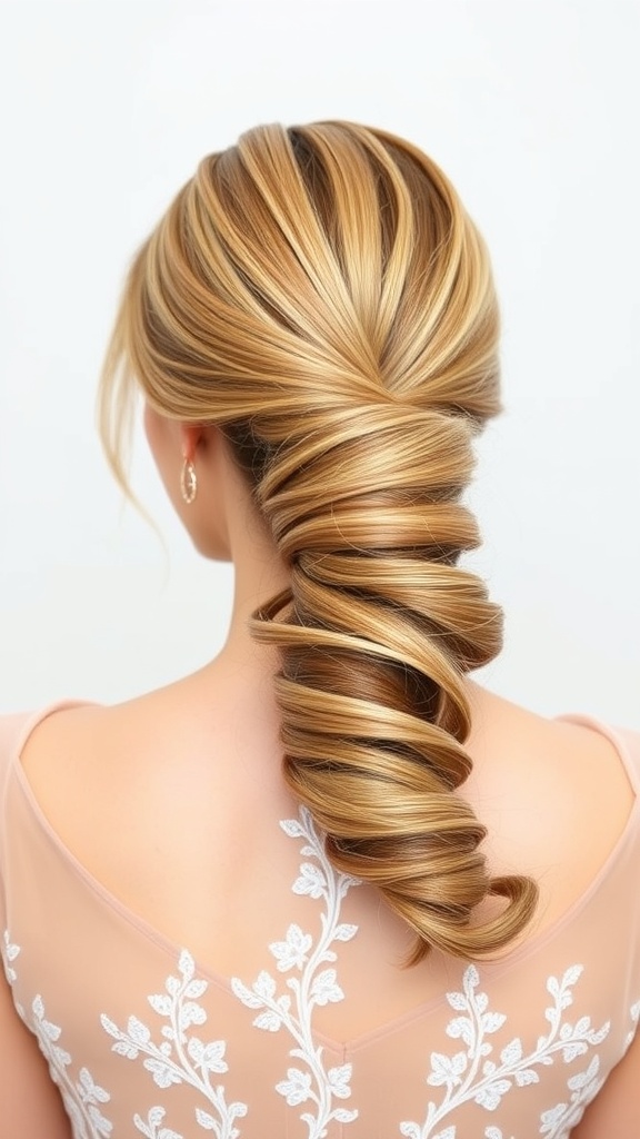 A stylish sleek ponytail hairstyle, showcasing smooth, shiny hair, perfect for a wedding guest.