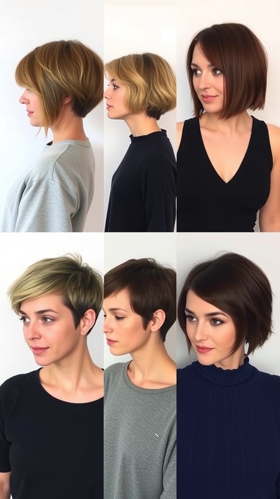 Collage of different long pixie bob hairstyles showcasing various lengths and styles.