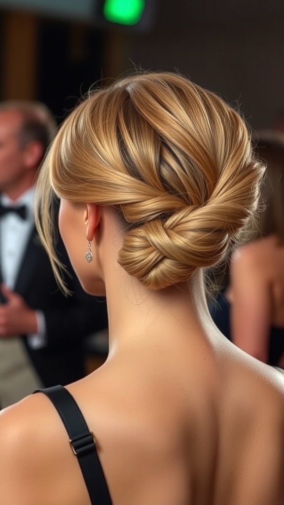 A woman with a Classic French Twist hairstyle, showcasing elegant twists and soft waves.
