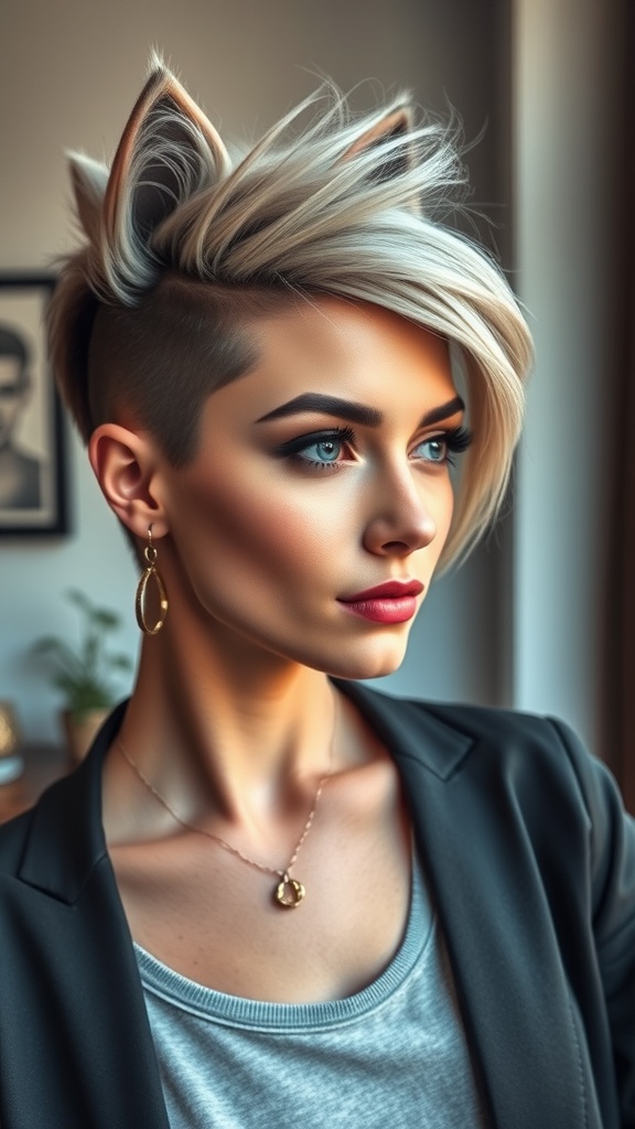 A young man with a modern wolf cut hairstyle, featuring shorter sides and longer top, styled casually in a stylish interior.