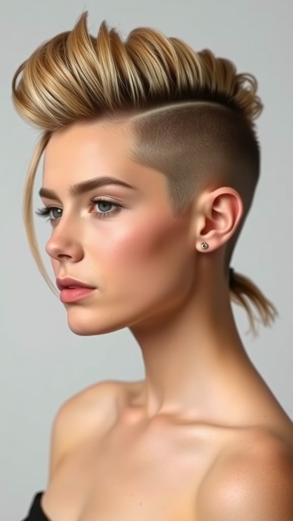 A stylish faded undercut hairstyle with a pompadour effect.