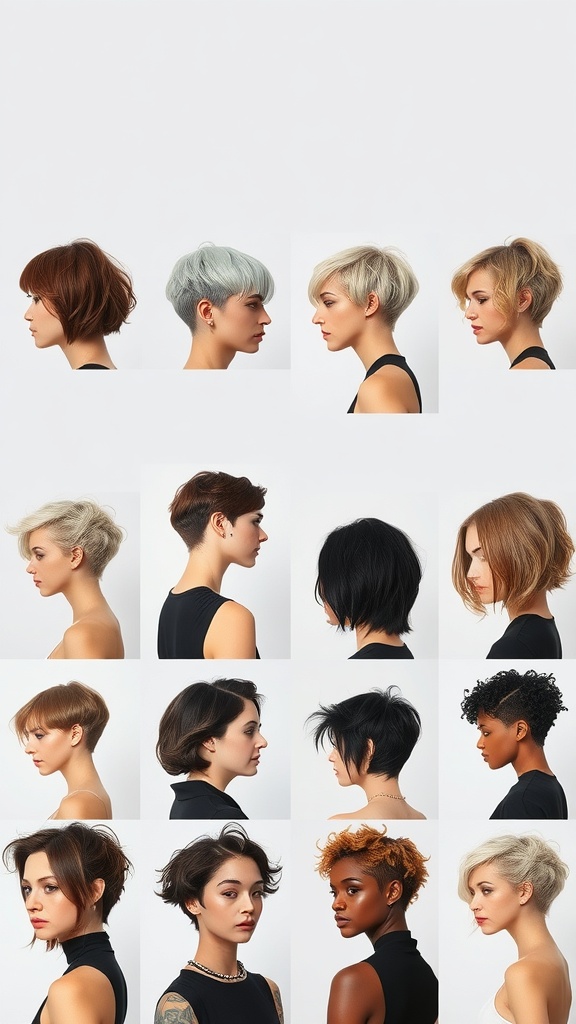 A collage of different layered haircut styles showcasing various lengths and textures.