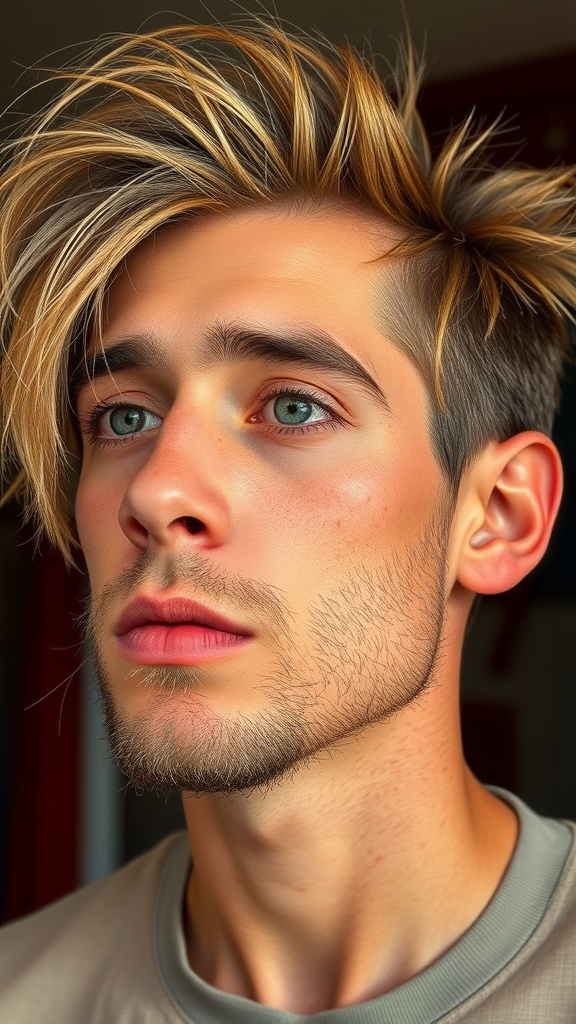 A man getting a wolf cut hairstyle at home