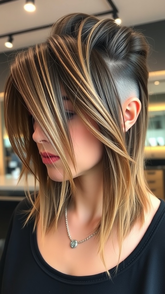 A stylish edgy undercut hairstyle with long top layers, showcasing a modern and bold look.