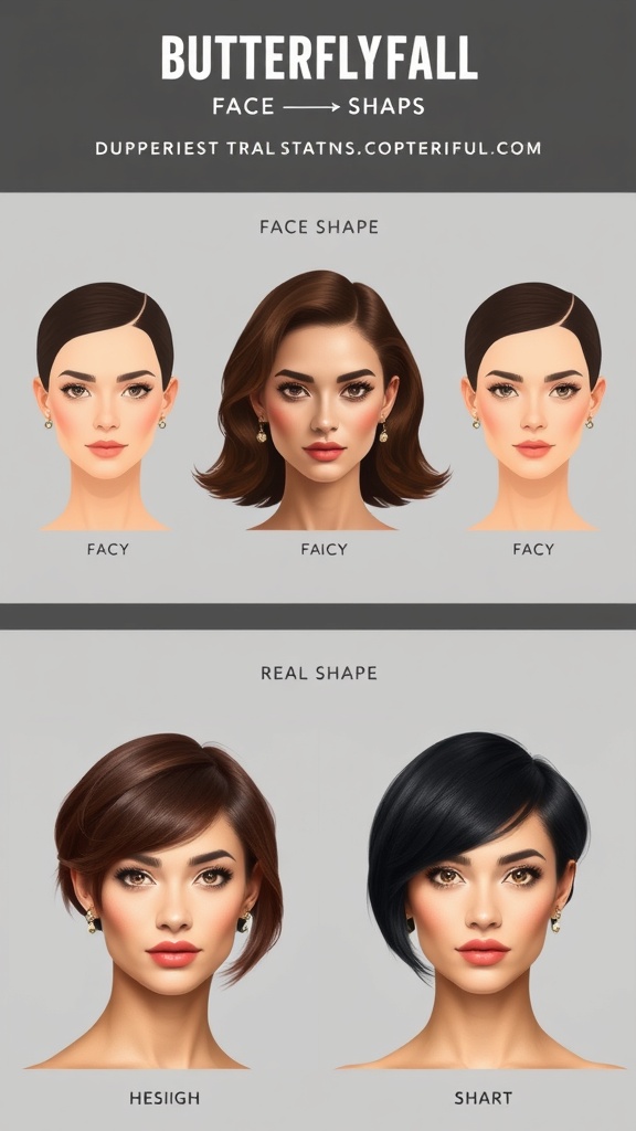 Illustration showing various face shapes with Butterfly Cut Short Hair