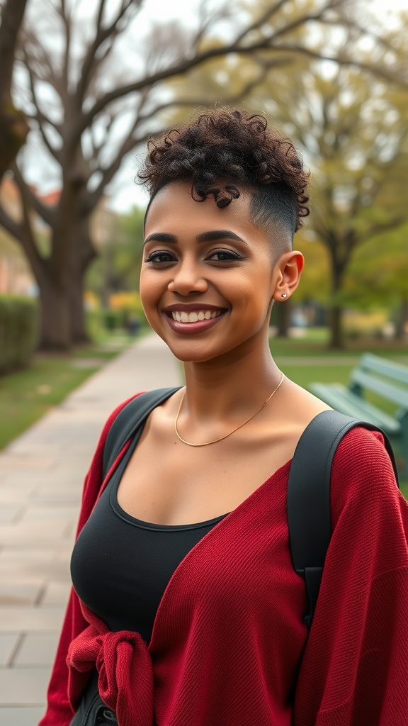 A person with a faded undercut hairstyle showcasing curly hair.