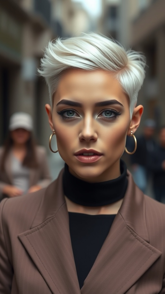 A woman with a faded undercut hairstyle, showcasing a chic and modern look.