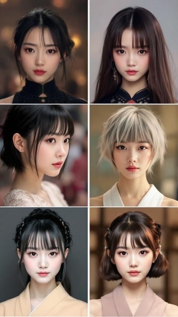 Collage of different Hime haircut styles on various models.